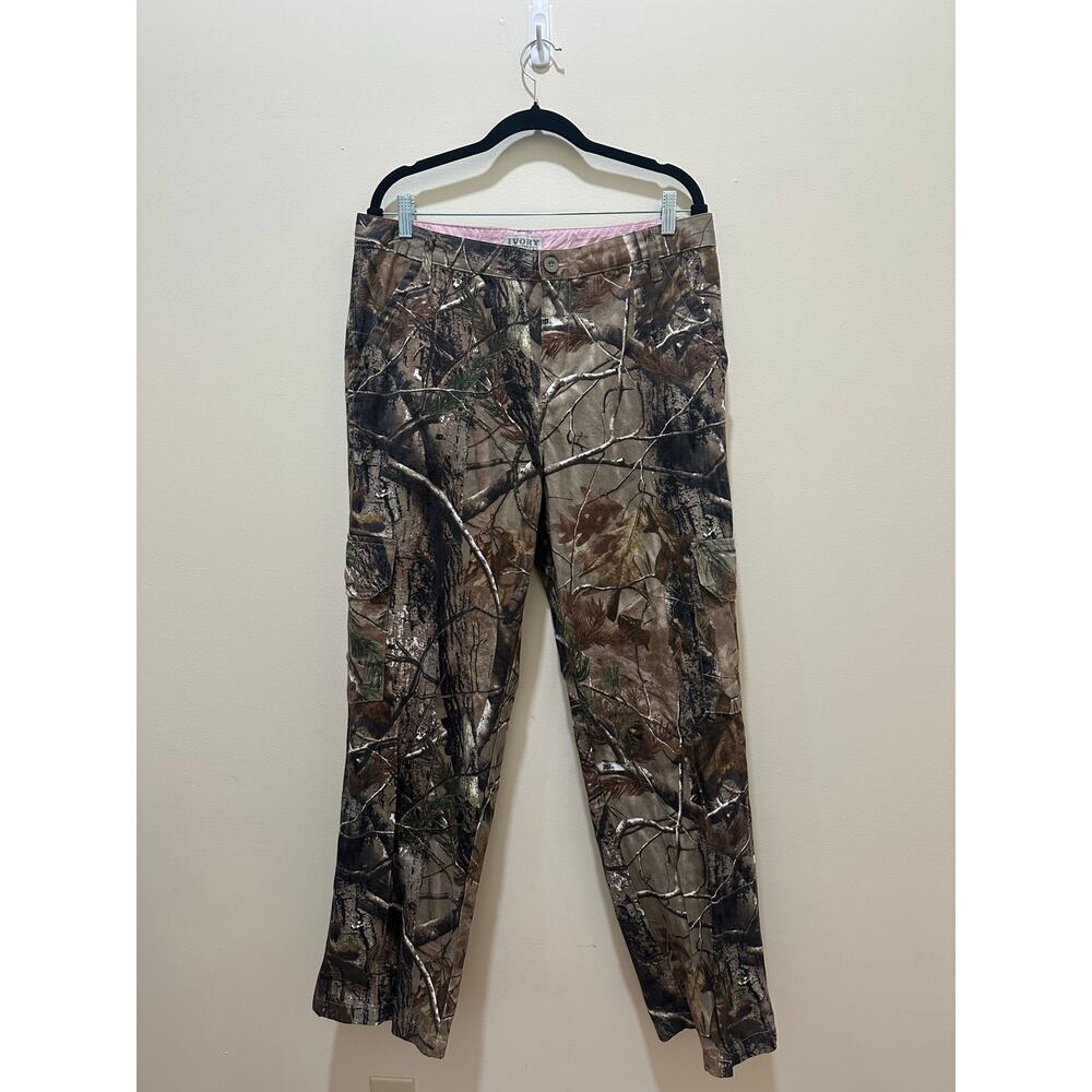 Y2K Camo Cotton Pants Womens Sz 14 Camouflage Straight Leg Ivory Outfitters-Nice